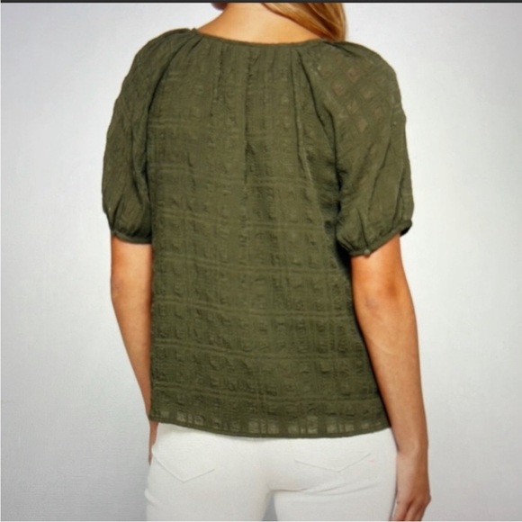 Les Serein Olive Short Sleeve Blouson Textured Blouse Size XS - Picture 2 of 5